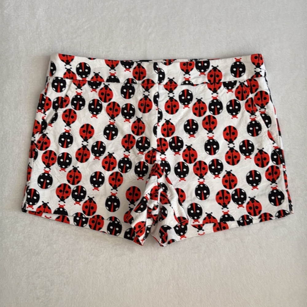 Trina Turk | Corbin Ladybug Print Cotton Stretch Shorts 181505 White/Red/Black 6 - Picture 16 of 16